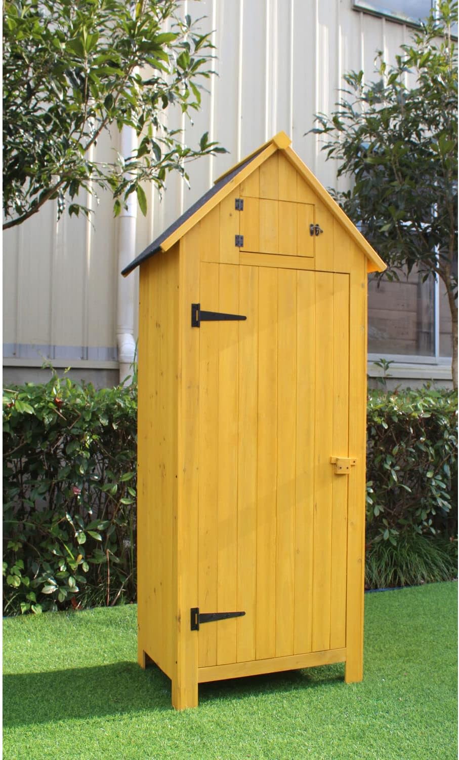 Vertical Outdoor Storage Shed with Shelf and Lock - 8.7 cu. ft. for Tools and Garden Supplies