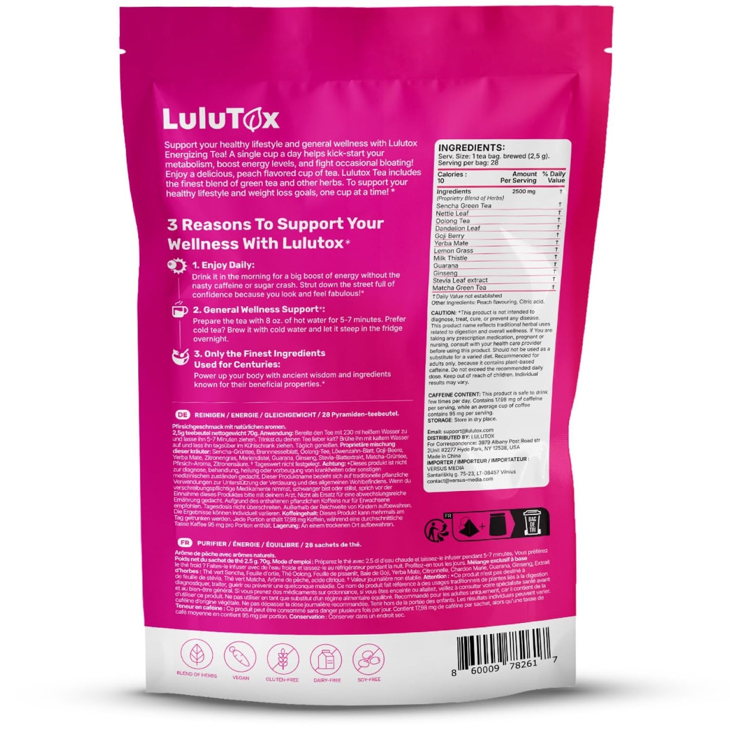 Detox Slimming Tea – Dandelion & Ginseng for Bloating, Digestive & Weight Support (Peach, 28 Servings)