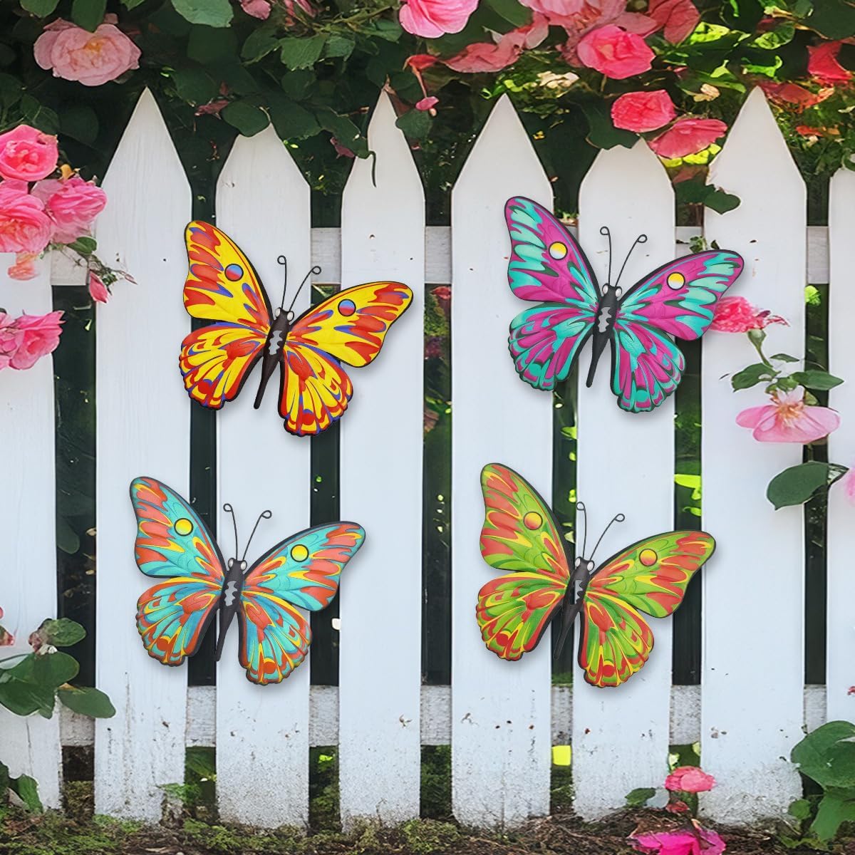 9.6" Metal Butterfly Wall Décor (4 Pack) – Outdoor Fence & Garden Wall Art for Patio, Balcony, Living Room or Bedroom