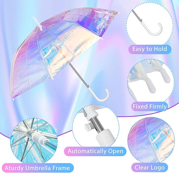 Iridescent Holographic Automatic Umbrella for Women (2-Pack)