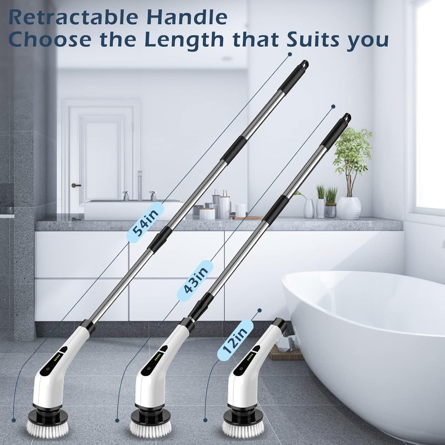 Cordless Electric Spin Scrubber with 8 Brush Heads – 90 Min Runtime, 3 Sizes, 2 Speeds