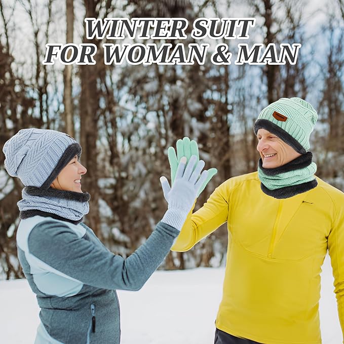 JaGely Winter Beanie, Scarf & Touchscreen Gloves Set – Fleece-Lined Knit for Men & Women