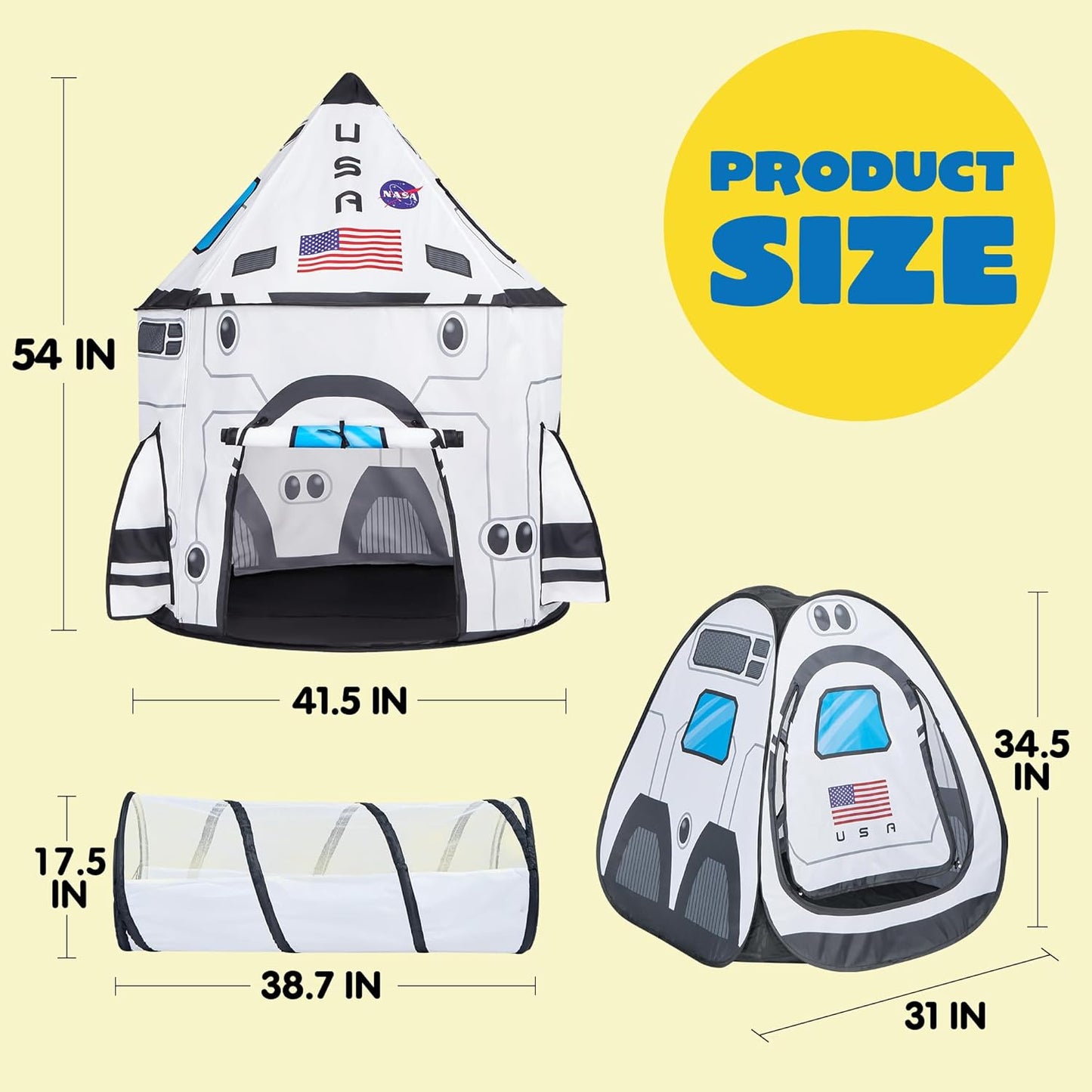 White Rocket Ship Play Tent Set with Tunnel - Indoor/Outdoor Kids' Spaceship Tent
