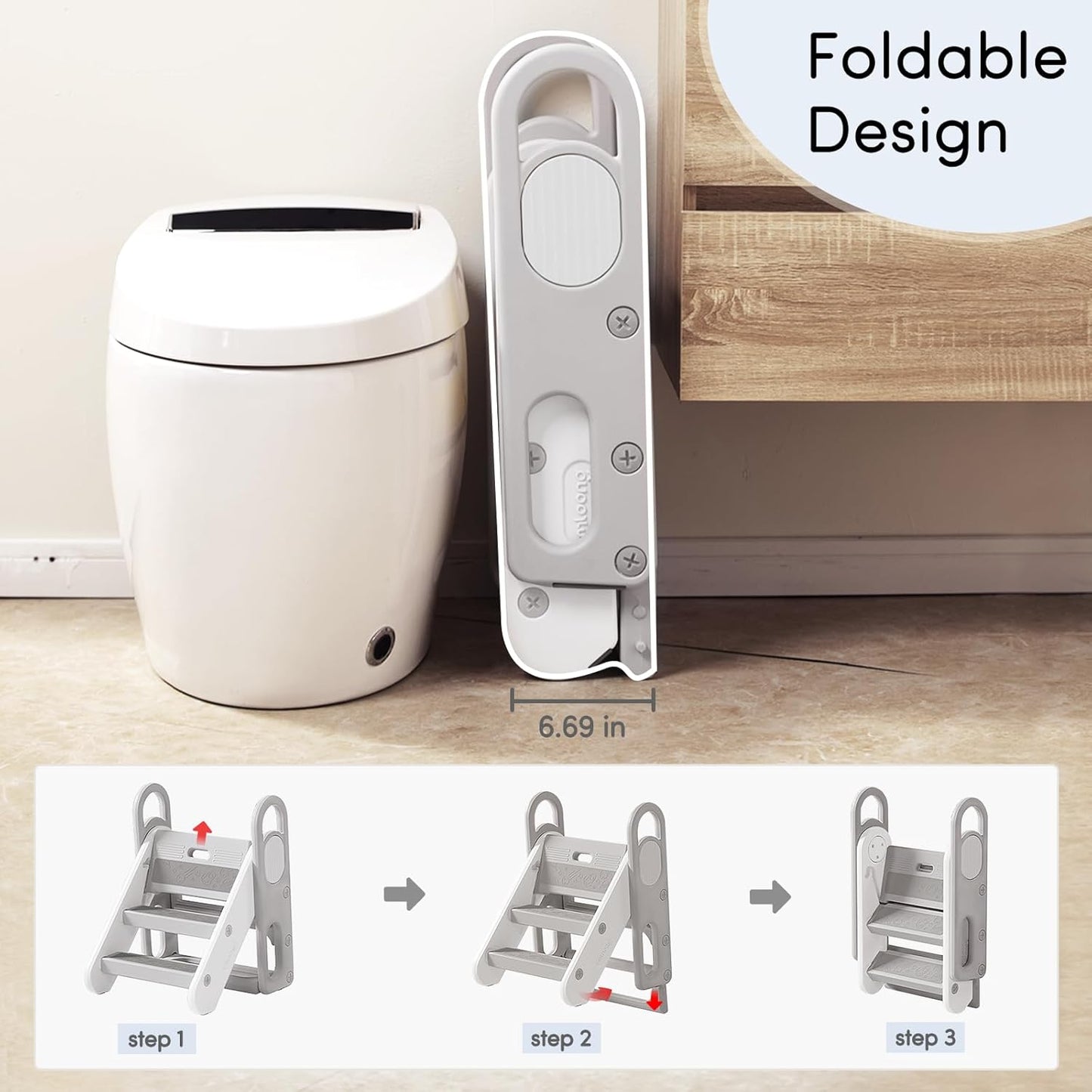 Foldable Kids Step Stool for Bathroom Sink and Potty Training, Non-Slip