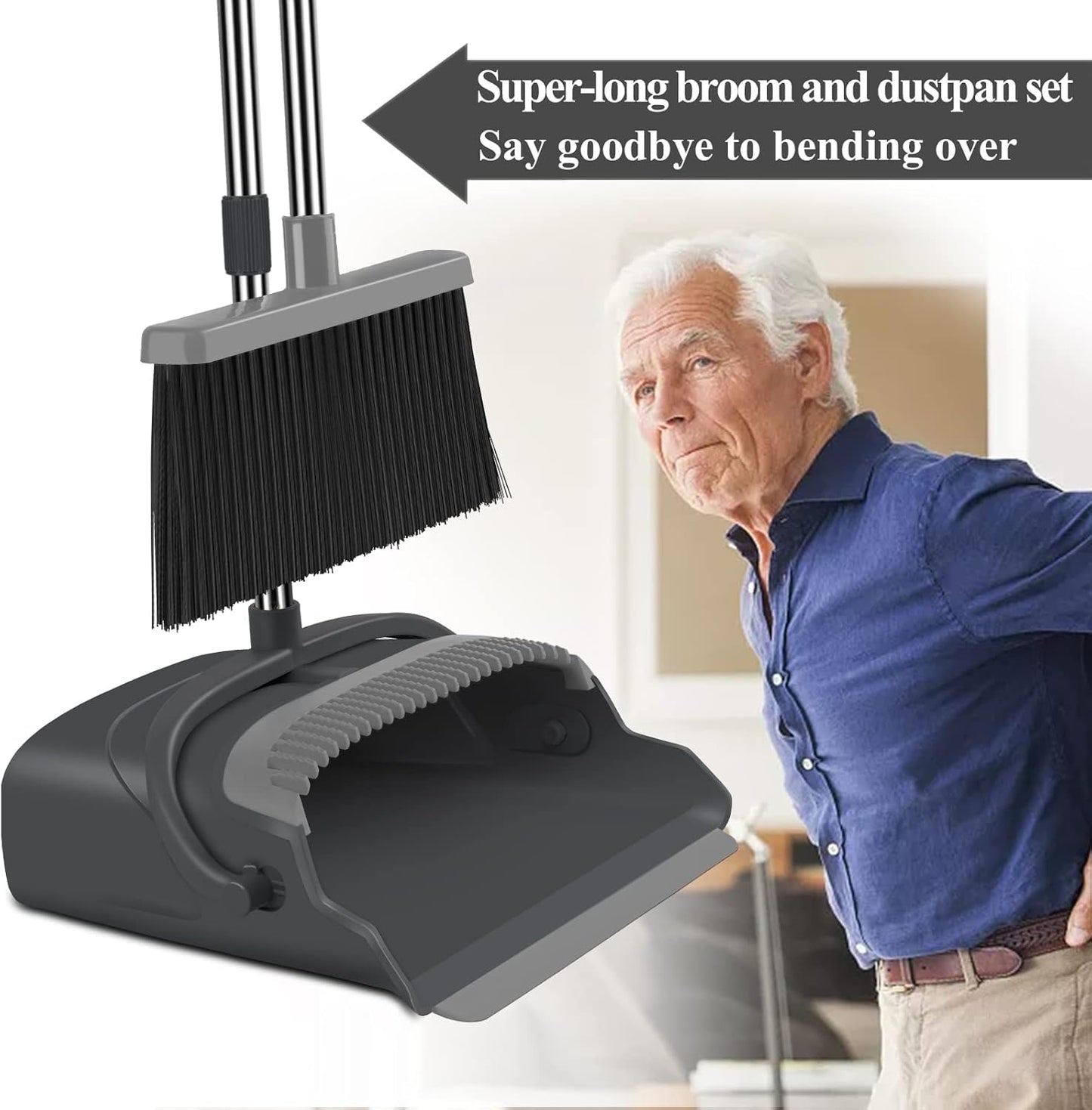 Broom and Dustpan Set for Home, Office, Indoor&Outdoor Sweeping