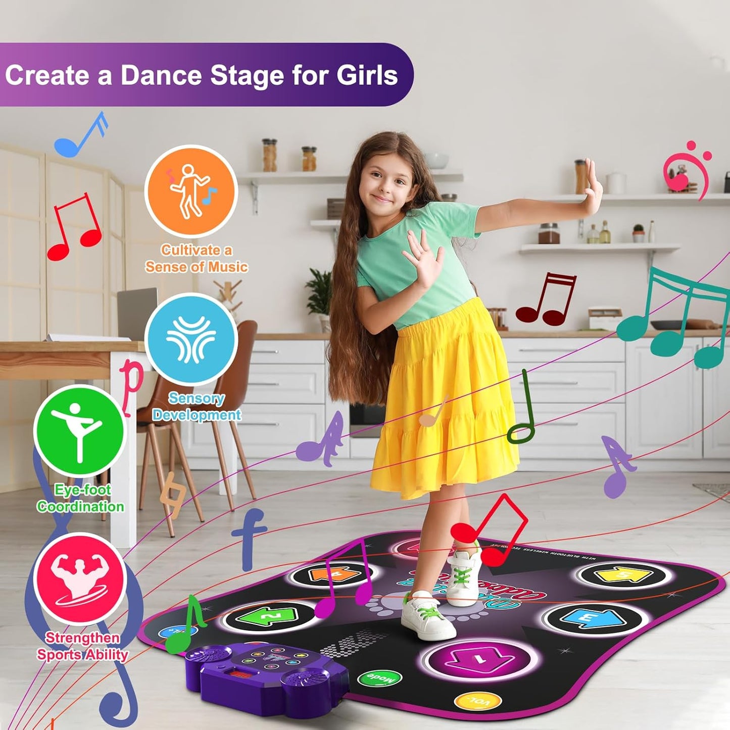 Kids Dance Mat – Light-Up Electronic Dance Pad with Bluetooth & 5 Game Modes (Ages 3–12)