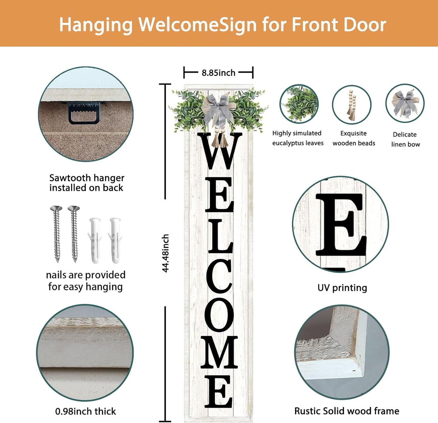Standing Welcome Sign for Front Porch (White)