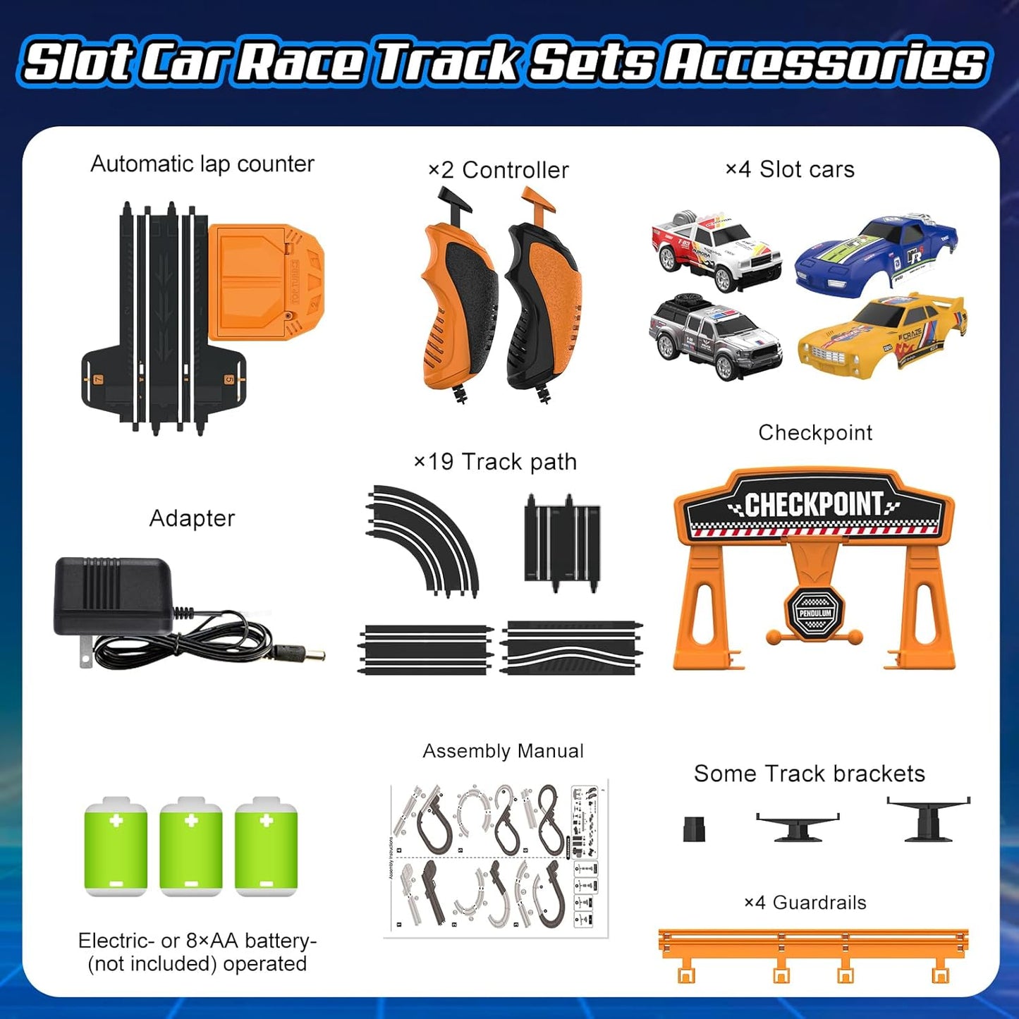 Slot Car Race Track Sets for Boys with 2 High-Speed Slot Cars, Battery or Electric Car Track