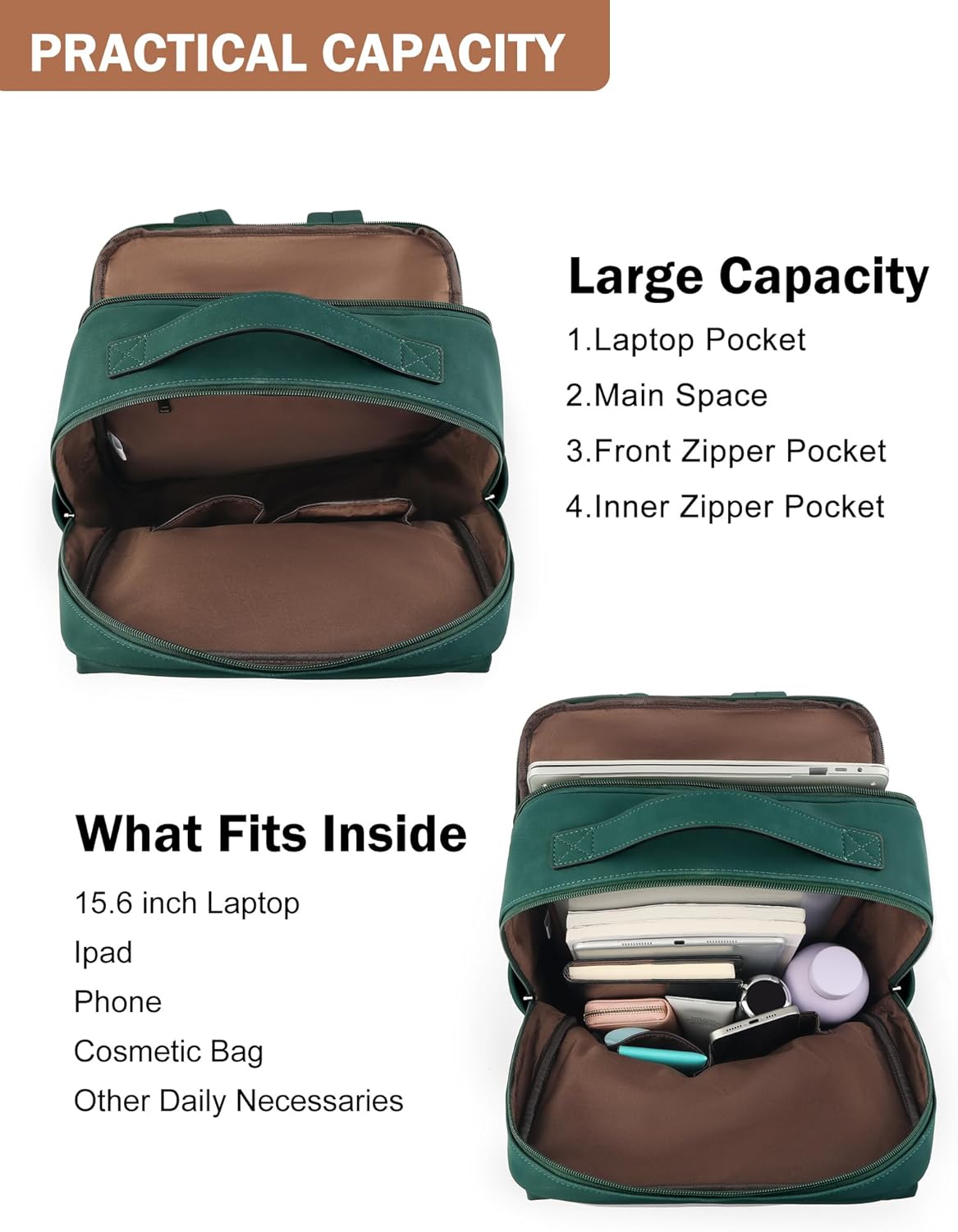 15.6 inch PU Leather Laptop Backpack Purse for Women