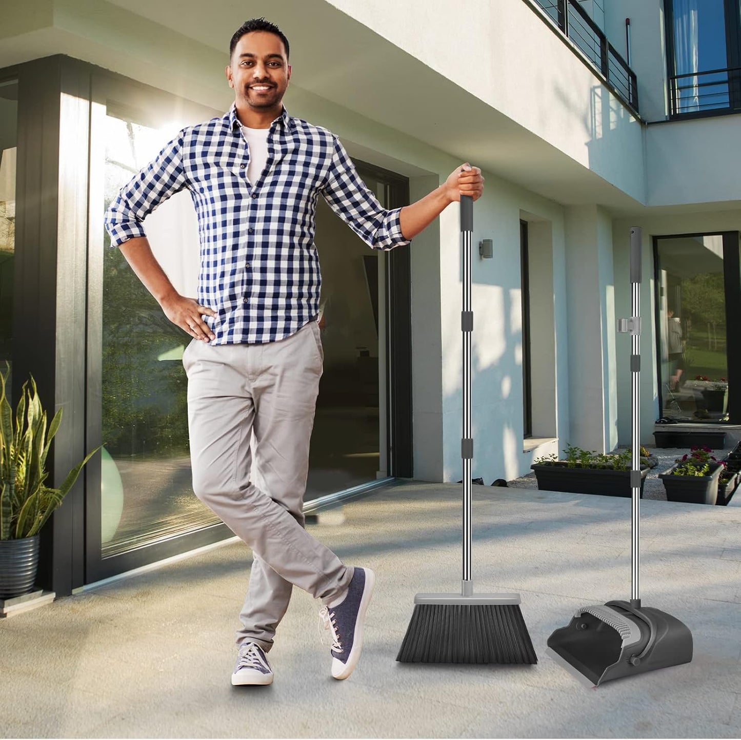 Broom and Dustpan Set for Home, Office, Indoor&Outdoor Sweeping