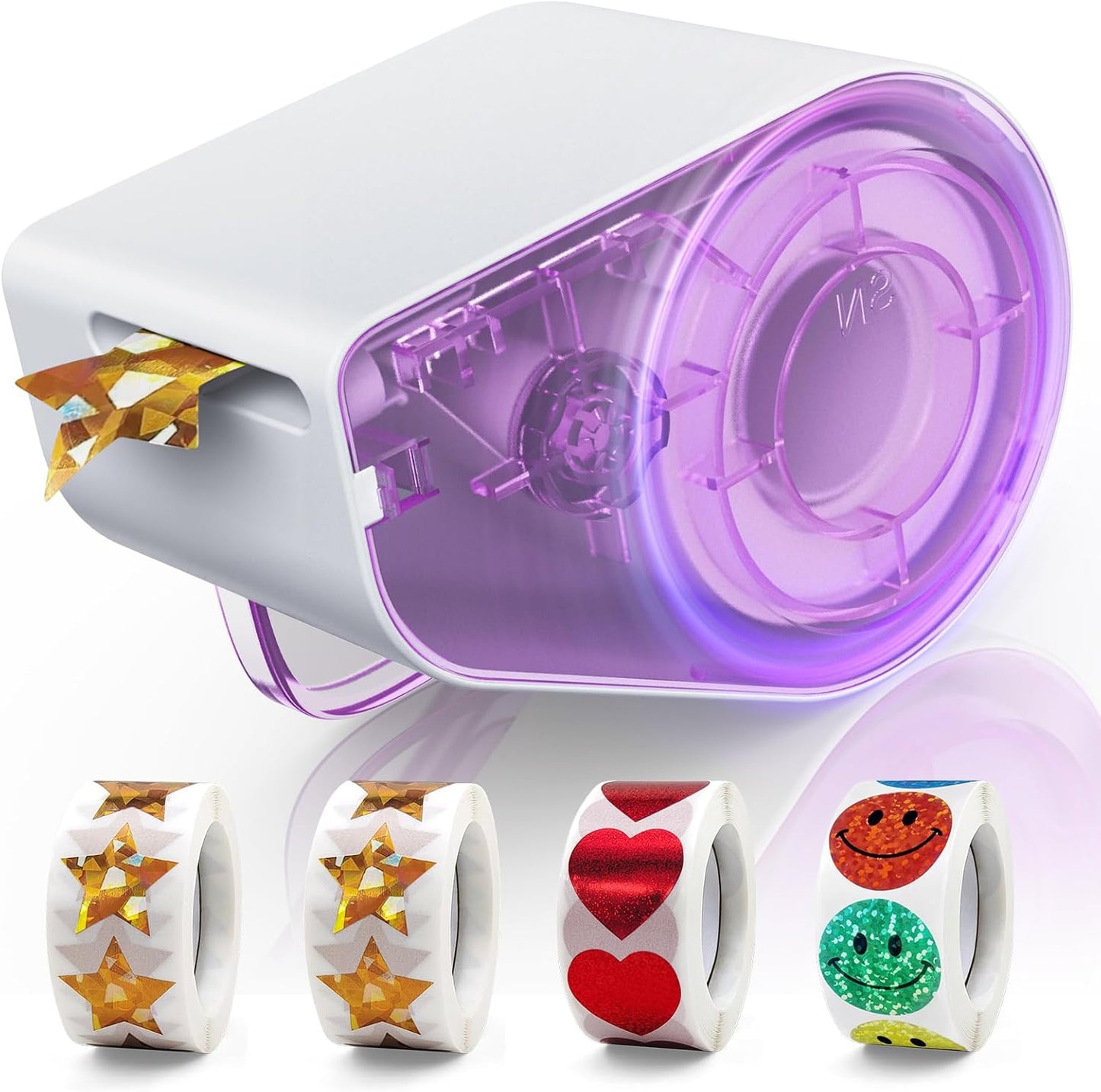 1520-Piece Manual Sticker Dispenser: 1-Inch Holographic Gold Stars, Red Hearts, and Smiley Faces for Kids' Rewards