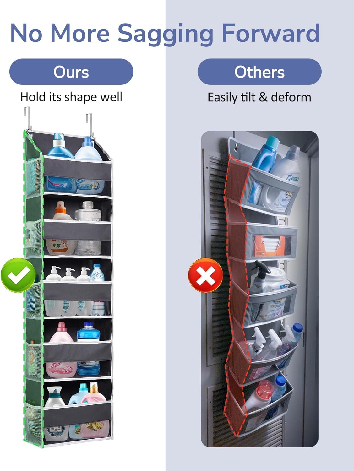 Over Door Organizer – 5 Large Pockets & 10 Mesh Side Pockets – Hanging Storage with Clear Window – Dark Grey (5 Layers)