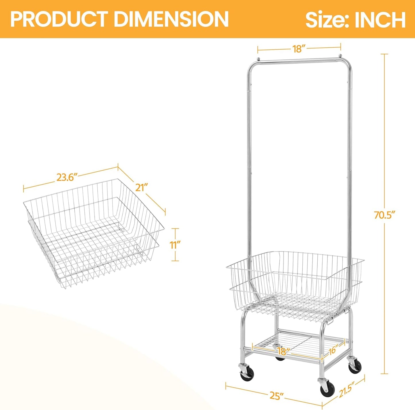 Rolling Laundry Cart with Hanging Rack – Chrome-Plated Organizer