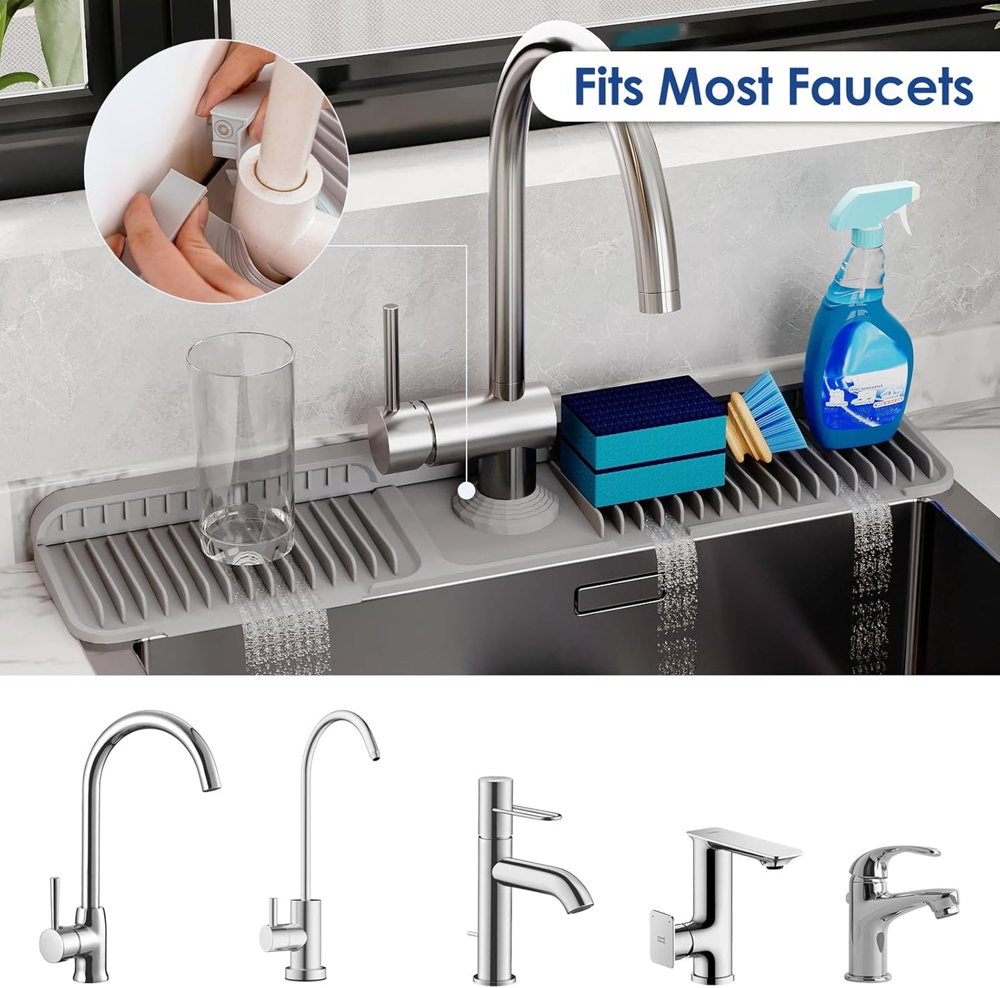 24-Inch Silicone Faucet Mat: Kitchen Sink Splash Guard with 7° Slope for Effective Water Drainage