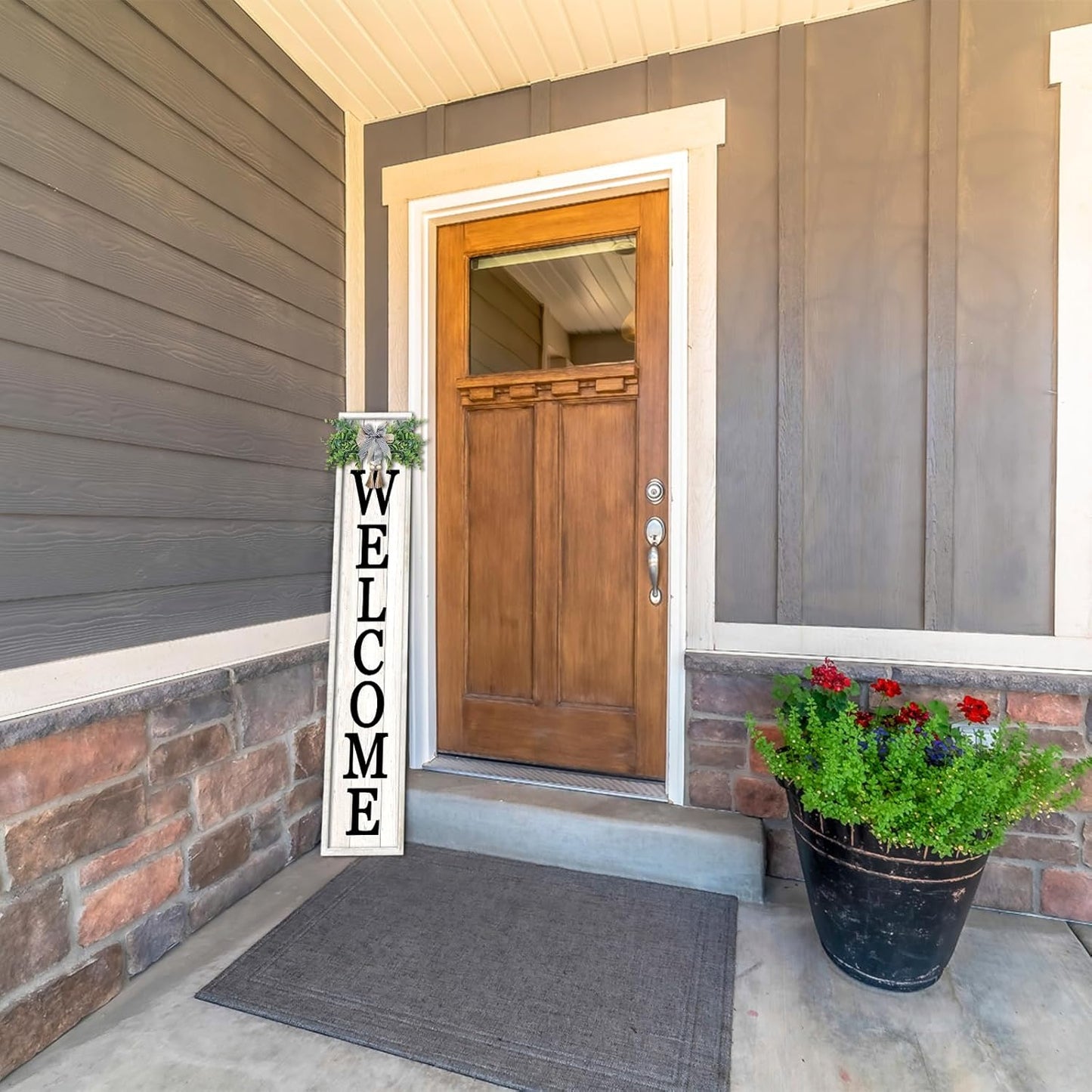 Standing Welcome Sign for Front Porch (White)