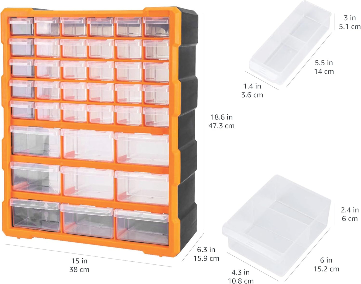 39-Drawer Wall-Mounted Craft Storage Cabinet Organizer in Black and Orange