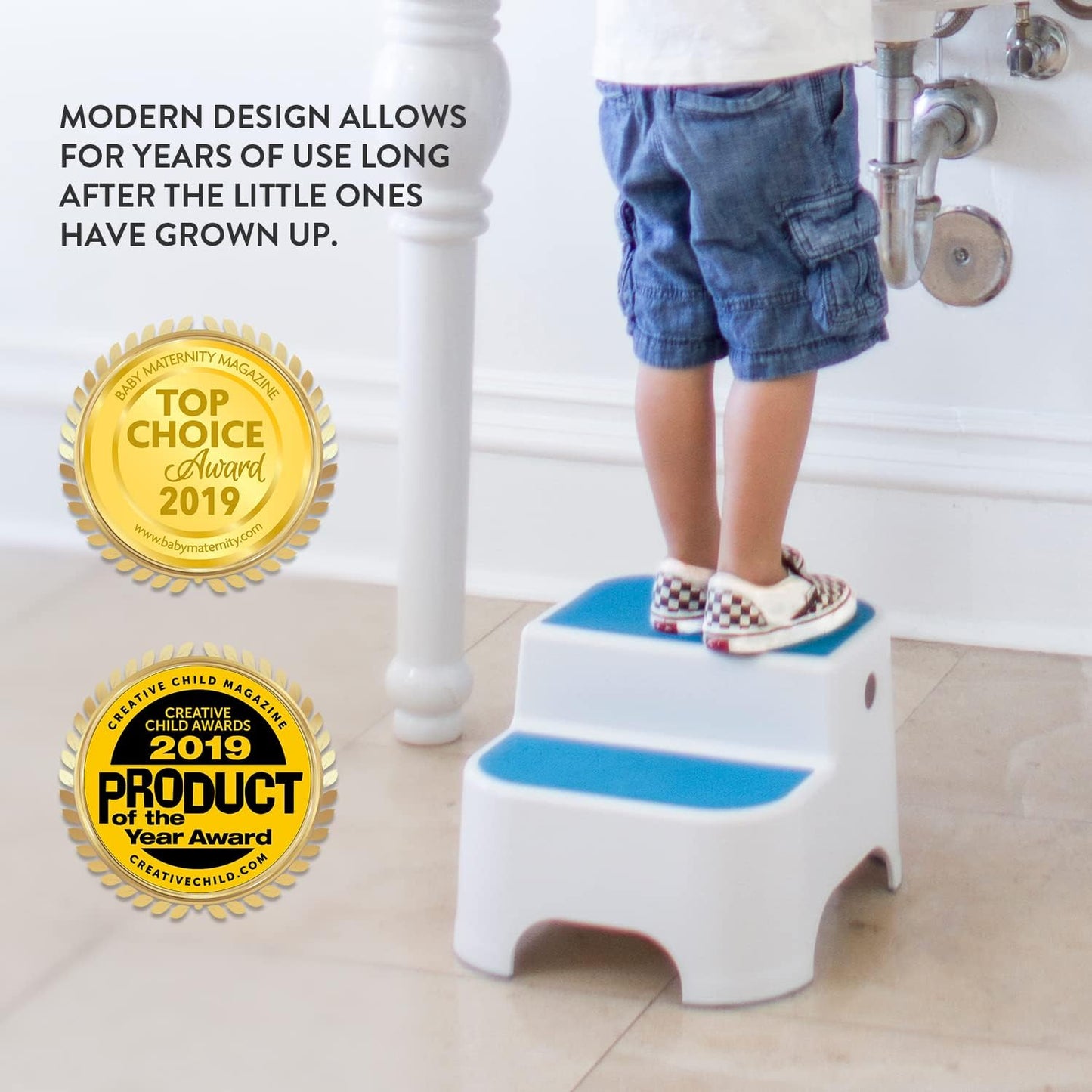 Dual Height Step Stool for Potty Training and Kitchen Use, Non-Slip Top and Sturdy Base