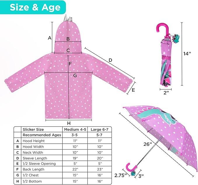Kids Umbrella & Rain Coats Set for Girls and Boys