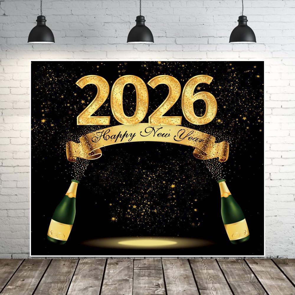 2026 New Year Backdrop – 10x8 FT Fabric Champagne Party Photography Background