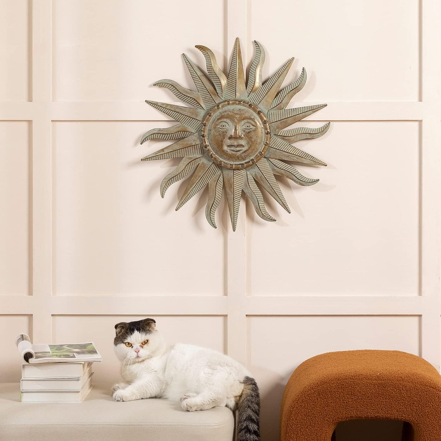 21.65" 3D Metal Sun Wall Art – Green-Gold Outdoor & Indoor Hanging Sculpture for Garden, Patio, Farmhouse, Living Room or Bedroom
