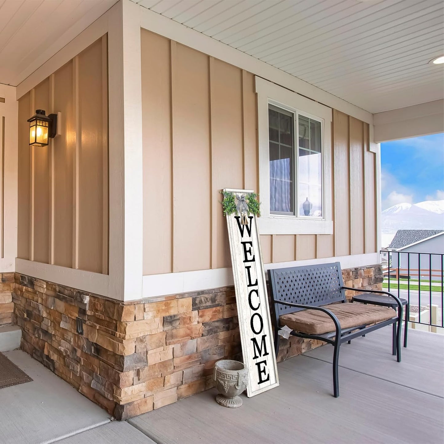 Standing Welcome Sign for Front Porch (White)