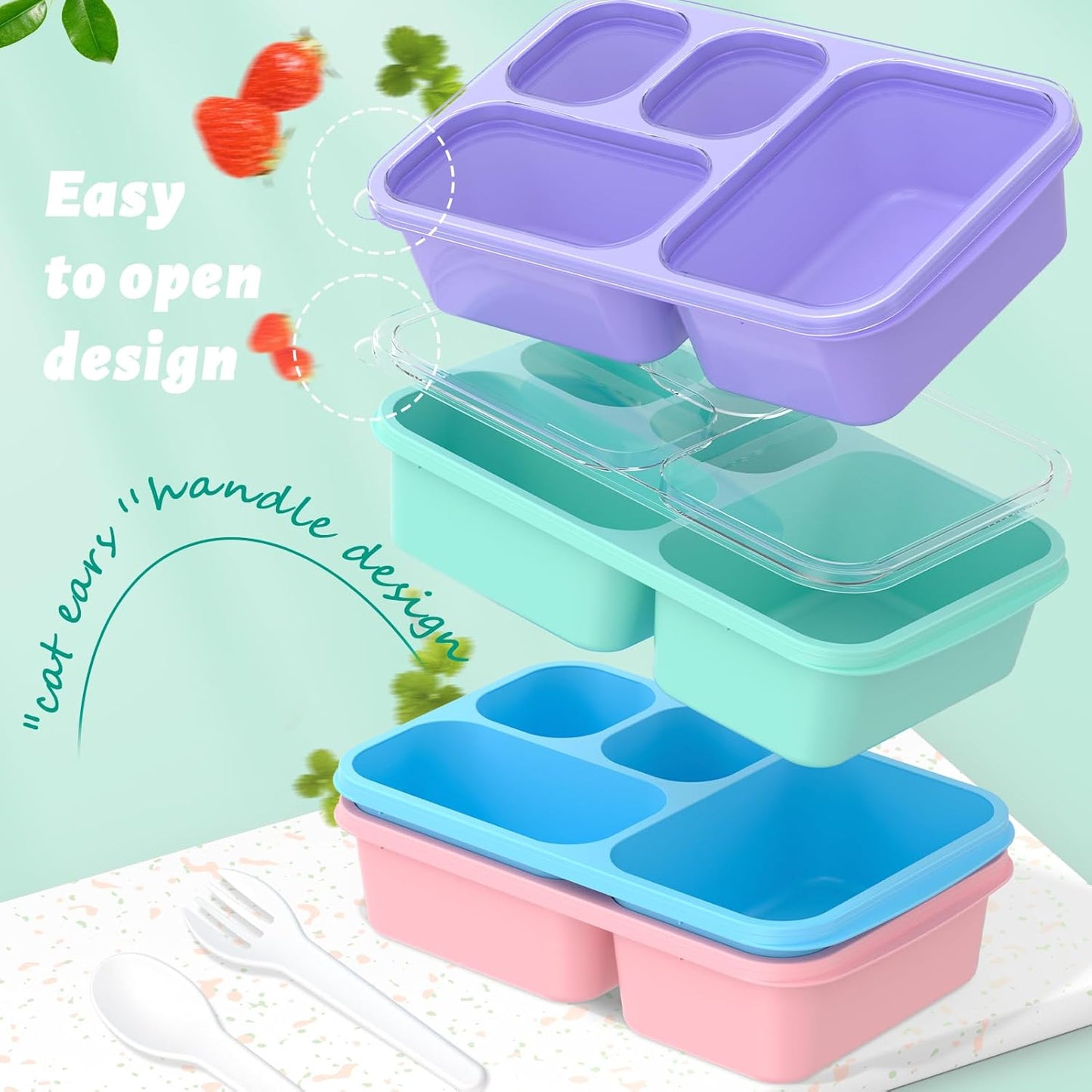 4-Pack Bento Lunch Box Set - Microwave & Dishwasher Safe