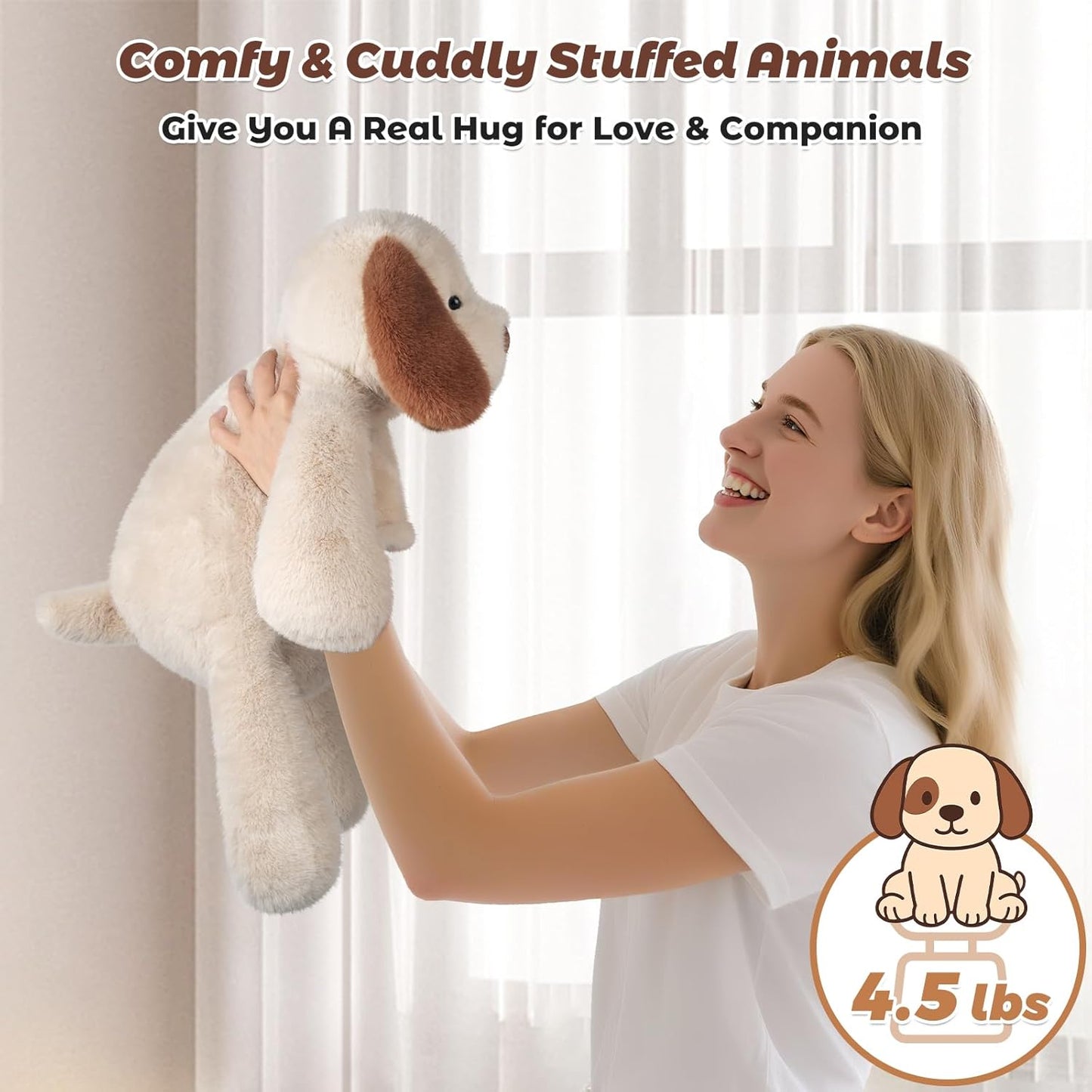 24" Weighted Dog Plush – 4.5 lb Adjustable Sitting/Laying Stuffed Animal with Removable Ceramsite Bag