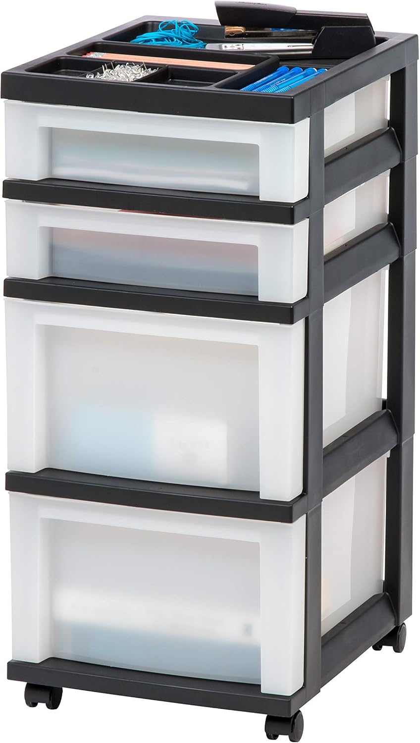 Rolling Plastic Storage Cart with Wheels – Black/Pearl