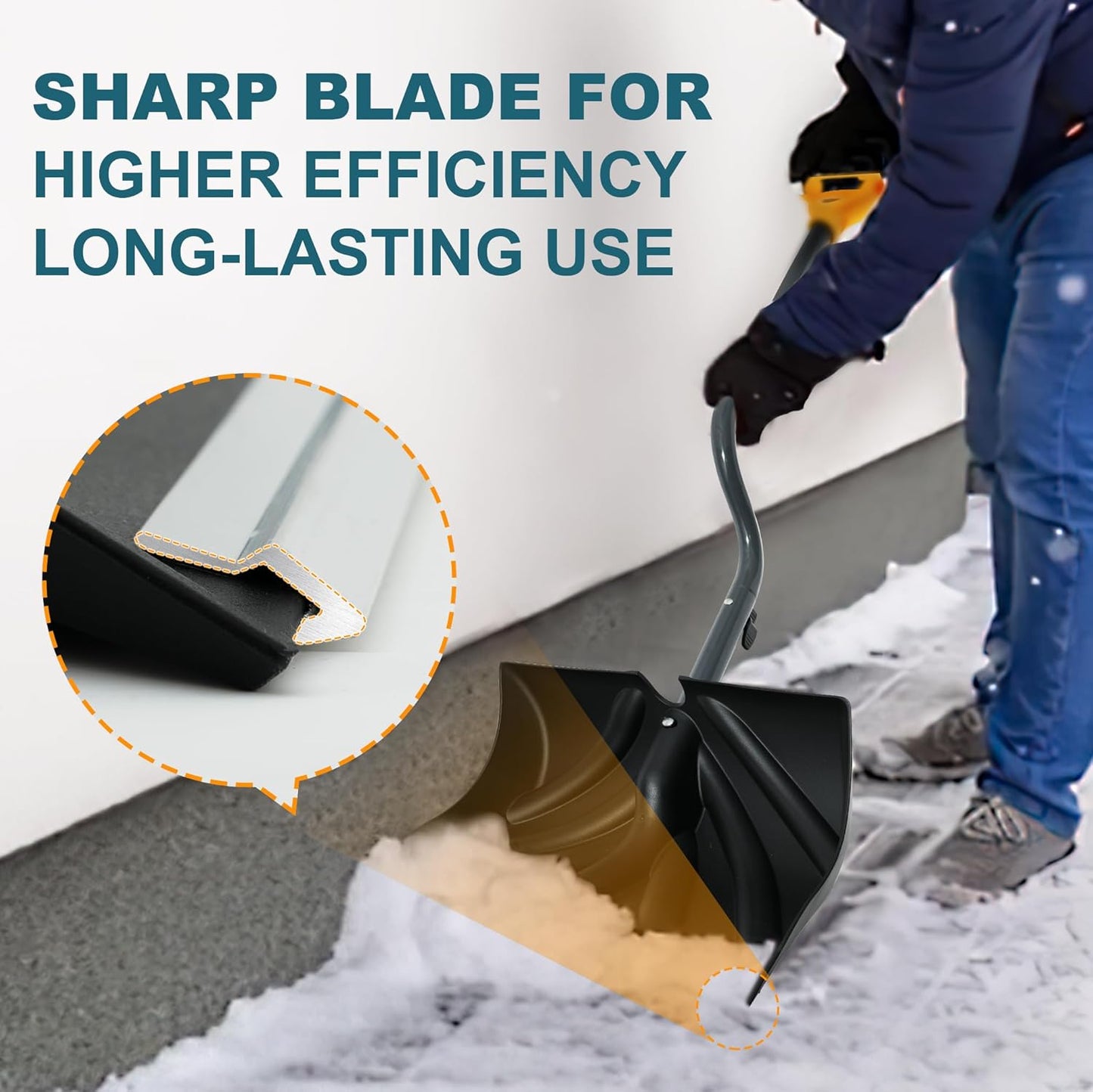 17-Inch Wide Snow Shovel 57” Long with Bent Handle Aluminum Edge Sharp Blade