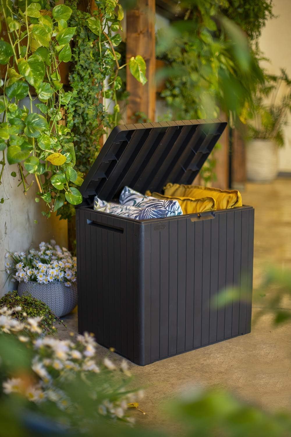30-Gallon Resin Outdoor Storage Box and Patio Furniture Side Table