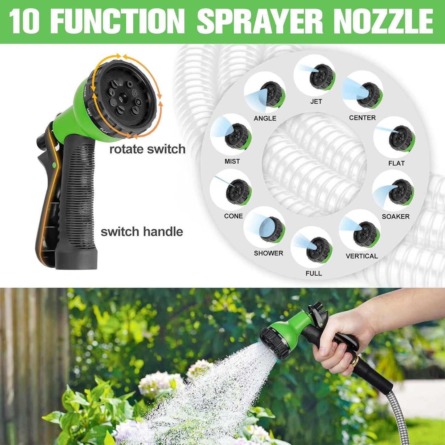 100ft Metal Garden Hose - Flexible Stainless Steel with Brass Fittings
