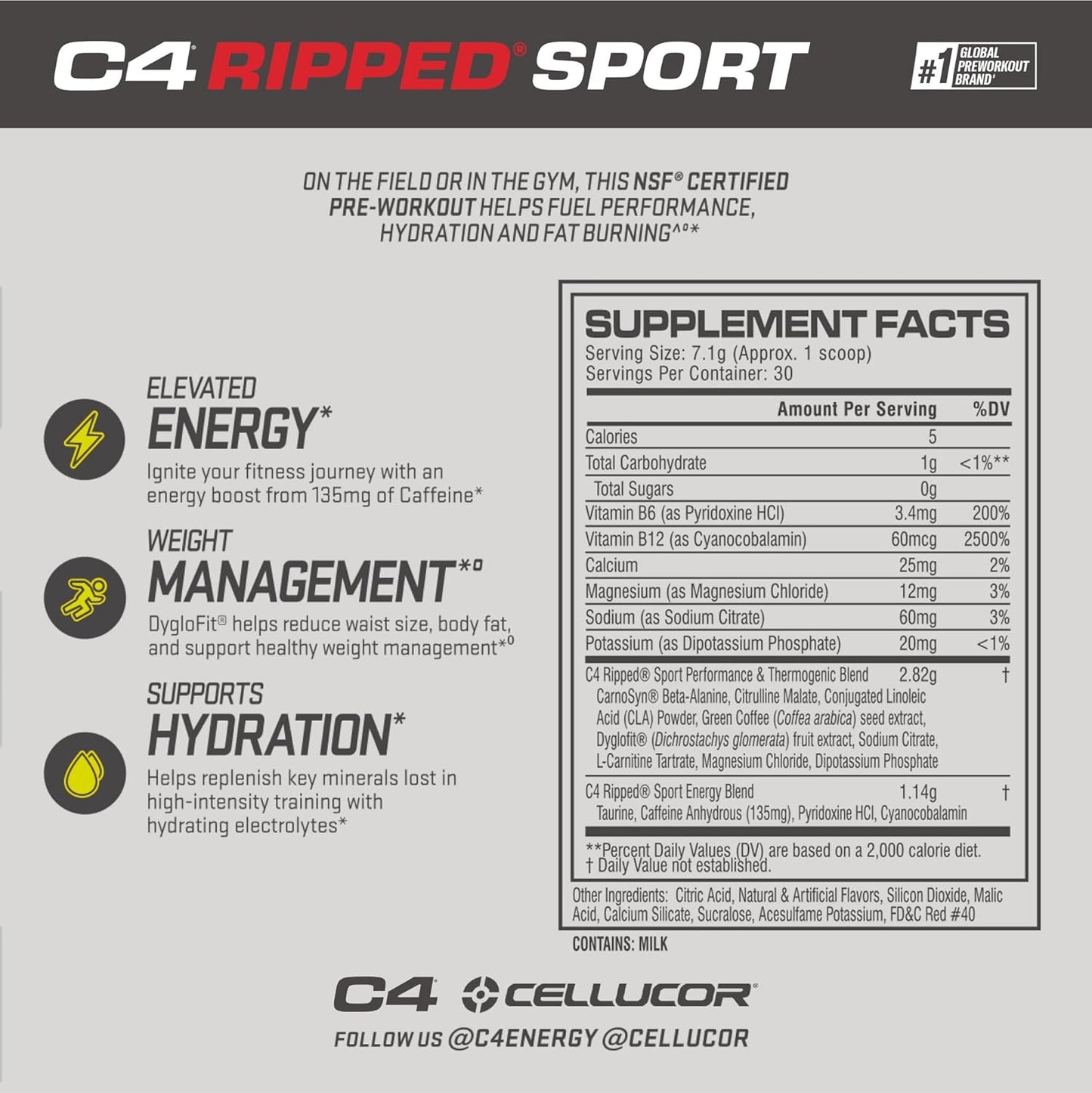 Cellucor C4 Ripped Sport Pre-Workout – Sugar-Free Fat Burner with 135mg Caffeine (Fruit Punch, 30 Servings)