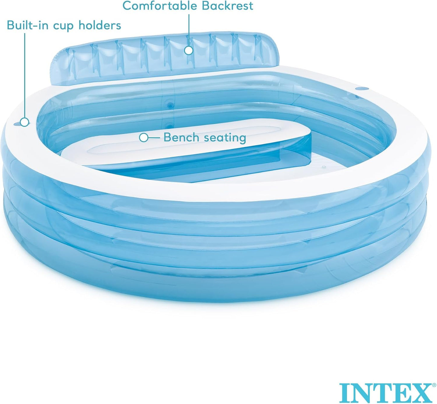 Inflatable Above-Ground Family Lounge Pool: Built-in Bench and Cup Holder