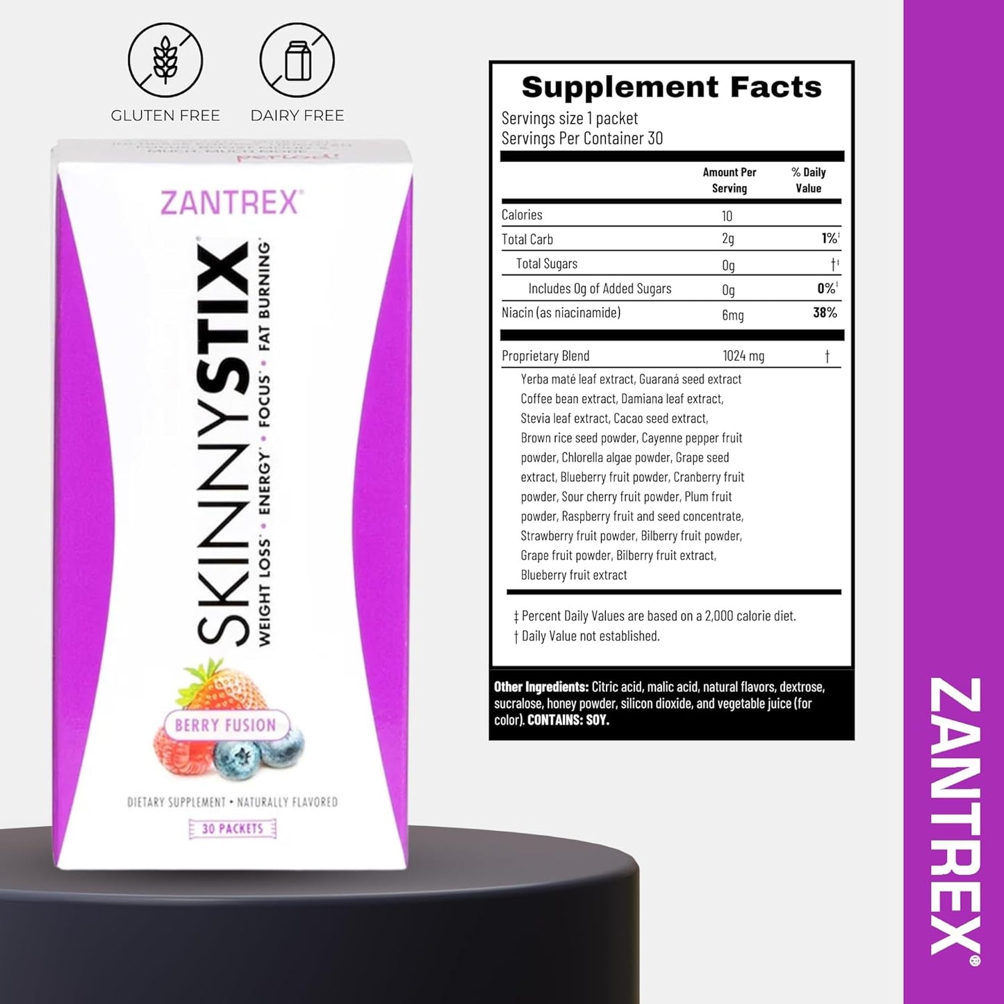 Zantrex SkinnyStix Energy Powder – GLP-1 Support, Appetite Control & Energy Boost (Berry, 30 Sticks)