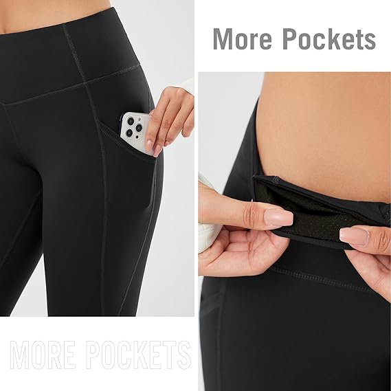 Women's Fleece Lined Leggings Thermal Warm Winter Tights High Waisted Yoga Pants with Pockets