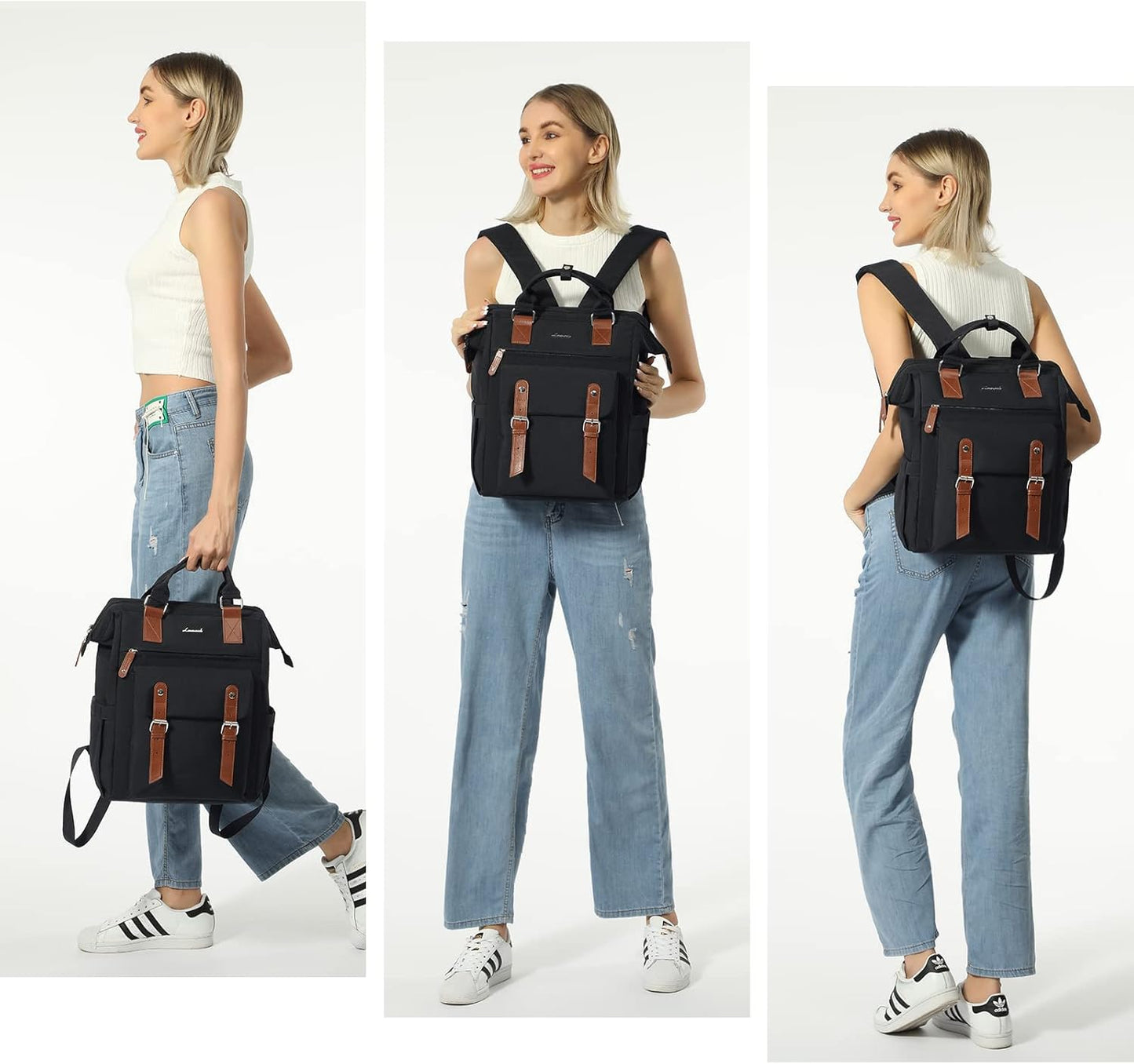 15.6 Inch Backpack for Women, School Work Travel Backpack with Purse