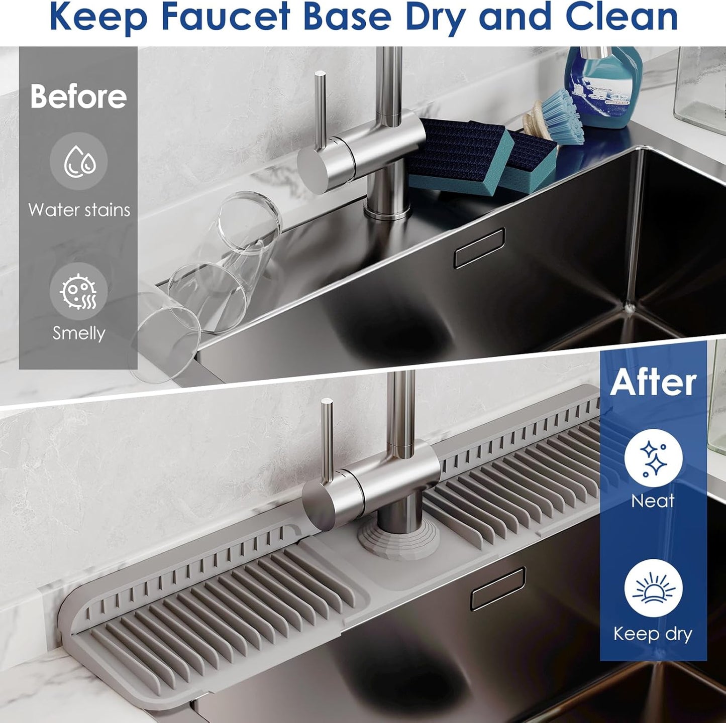 24-Inch Silicone Faucet Mat: Kitchen Sink Splash Guard with 7° Slope for Effective Water Drainage