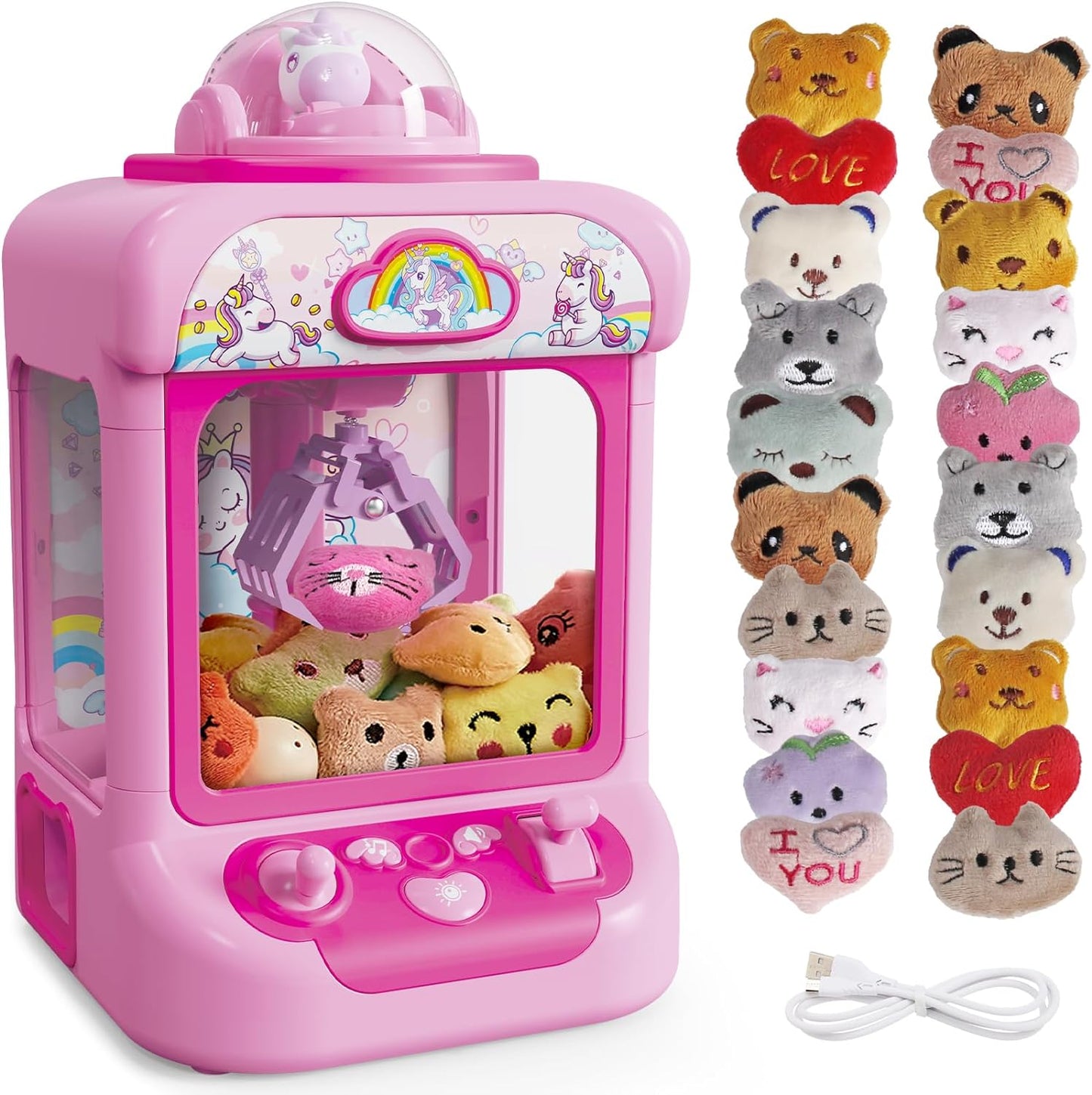 Claw Machine for Kids, Candy Grabber Prize Dispenser with Sound & 20 Mini Plush Toys