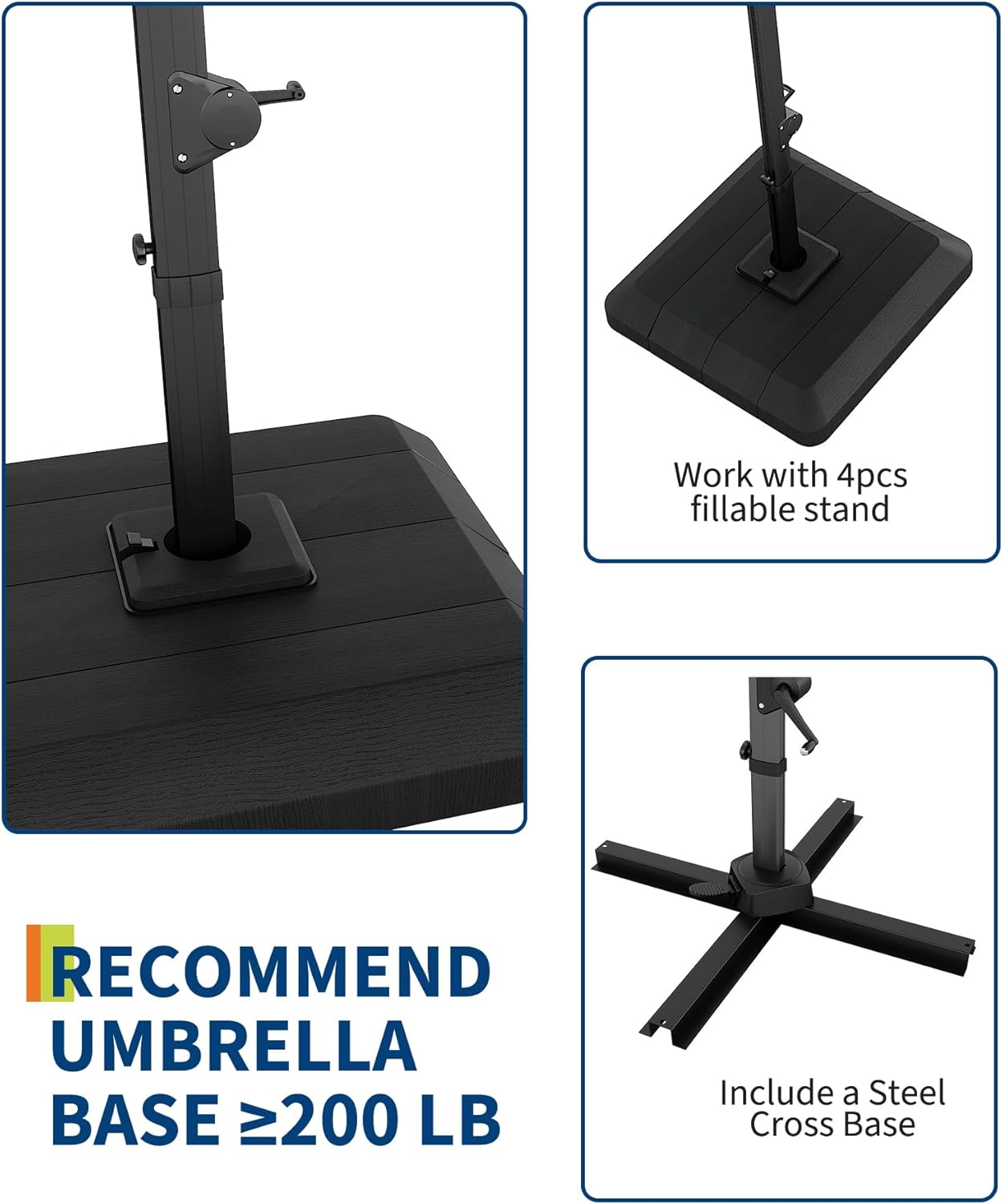 10' Heavy Duty Cantilever Patio Umbrella with Solar LED Lights