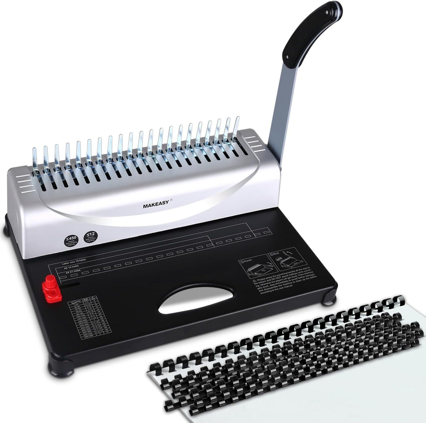 Binding Machine, 21-Hole, 450 Sheets with Comb Bindings, for Letter Size, A4, A5 Paper