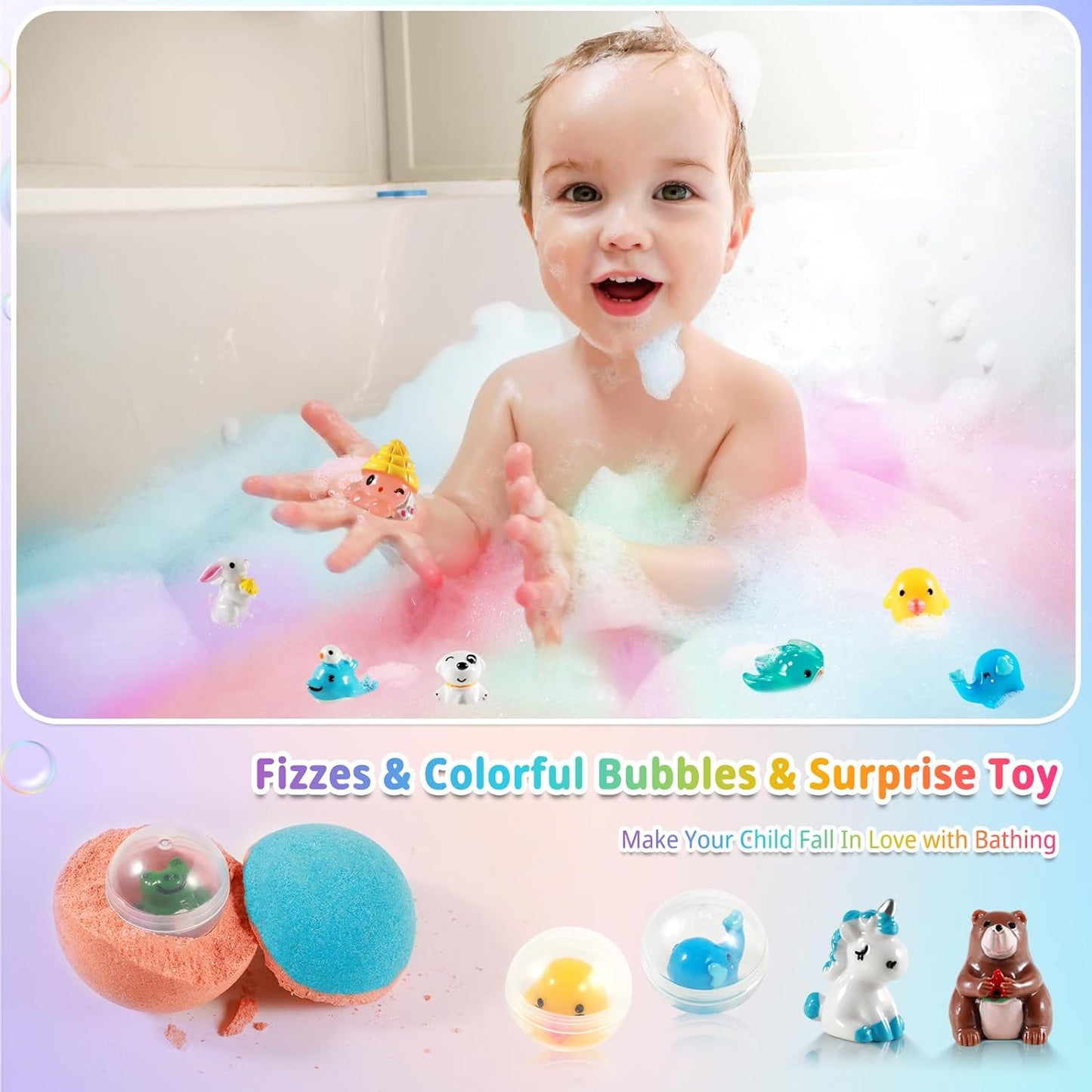 24-Pack Kids Bath Bombs Gift Set for Girls Boys with Surprise Bath Toys Inside