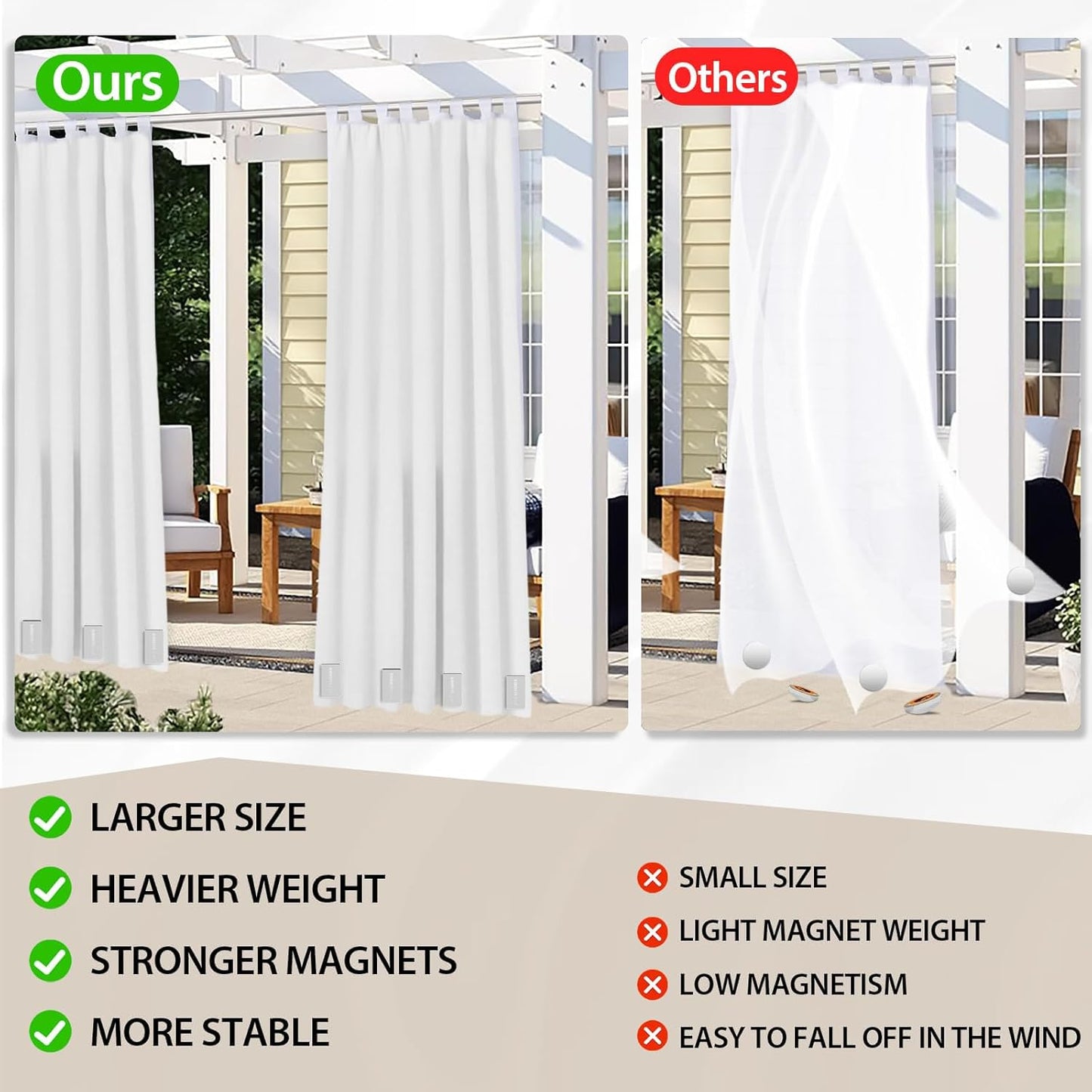 Outdoor Curtain Weights, for Heavy Wind, Outside Curtain, Patio, Mosquito, Cabana, Gazebo, Flags