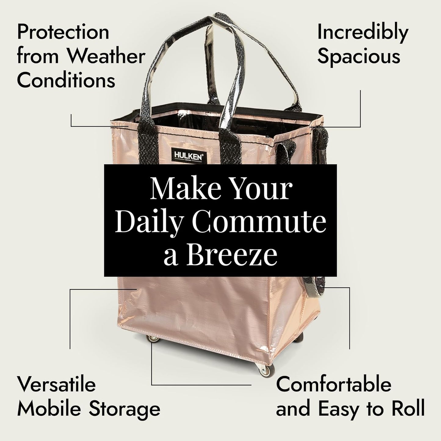 Rolling Grocery Bag: Lightweight, Zippered, 66 lb Capacity, Folds Flat, Unbreakable Handles
