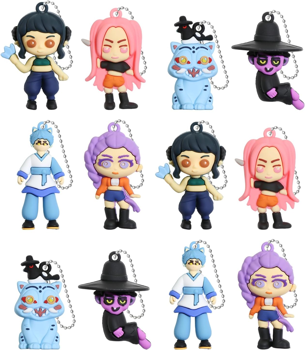 K Pop Demon Hunters Keychain Figure Set (12 PCS) – Anime Character Key Rings for Bags, Phones & Car Keys – Fan Collectible Decor