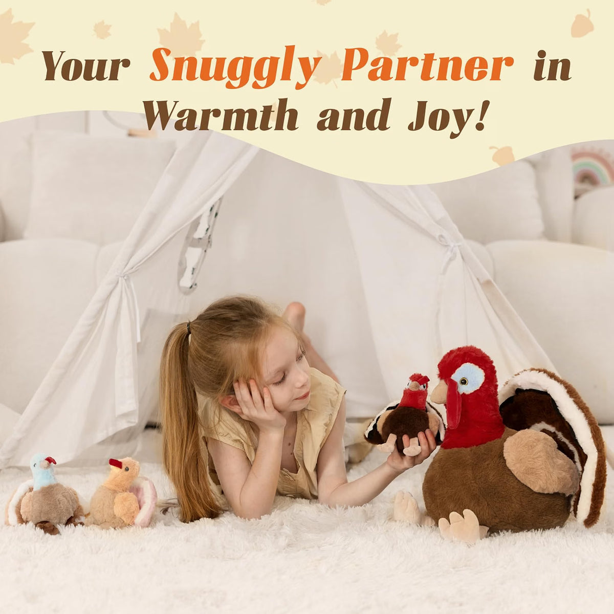 14" Thanksgiving Turkey Stuffed Animal with 3 Baby Turkeys – Soft Fall Plush Toy & Holiday Décor