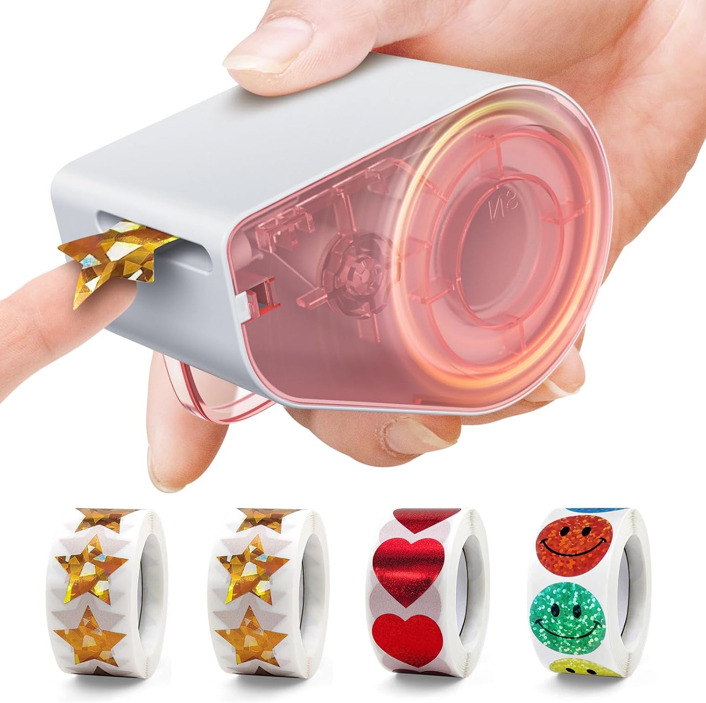 1520-Piece Manual Sticker Dispenser: 1-Inch Holographic Gold Stars, Red Hearts, and Smiley Faces for Kids' Rewards