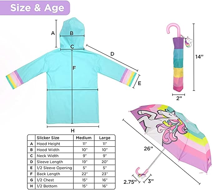 Kids Umbrella & Rain Coats Set for Girls and Boys