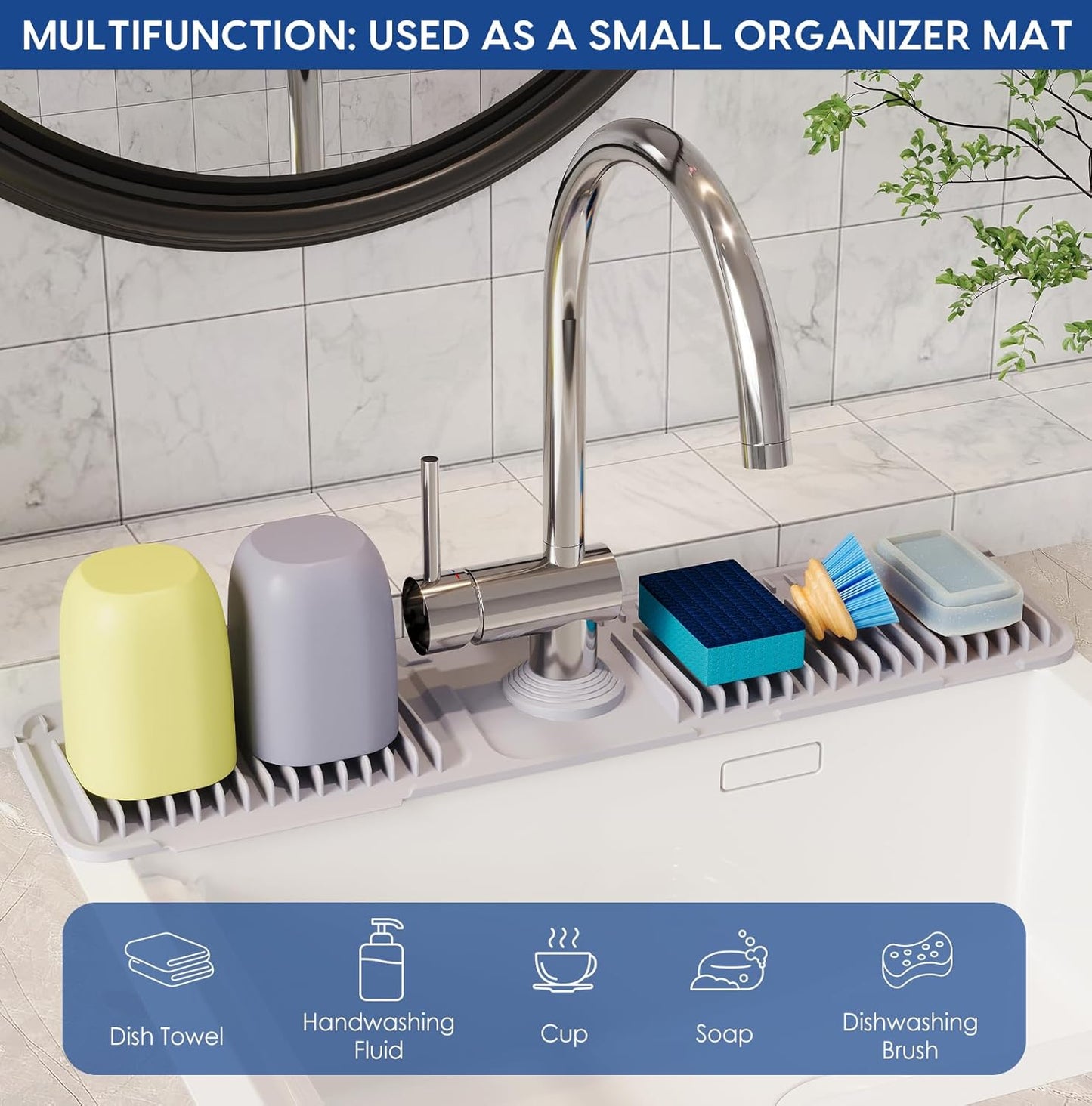 24-Inch Silicone Faucet Mat: Kitchen Sink Splash Guard with 7° Slope for Effective Water Drainage