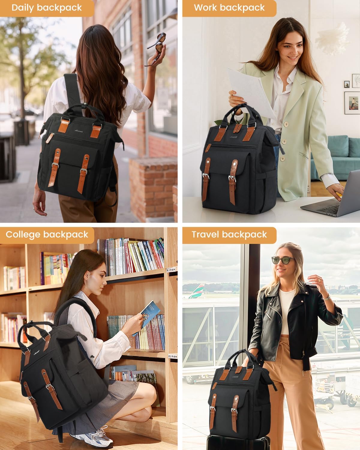15.6 Inch Backpack for Women, School Work Travel Backpack with Purse
