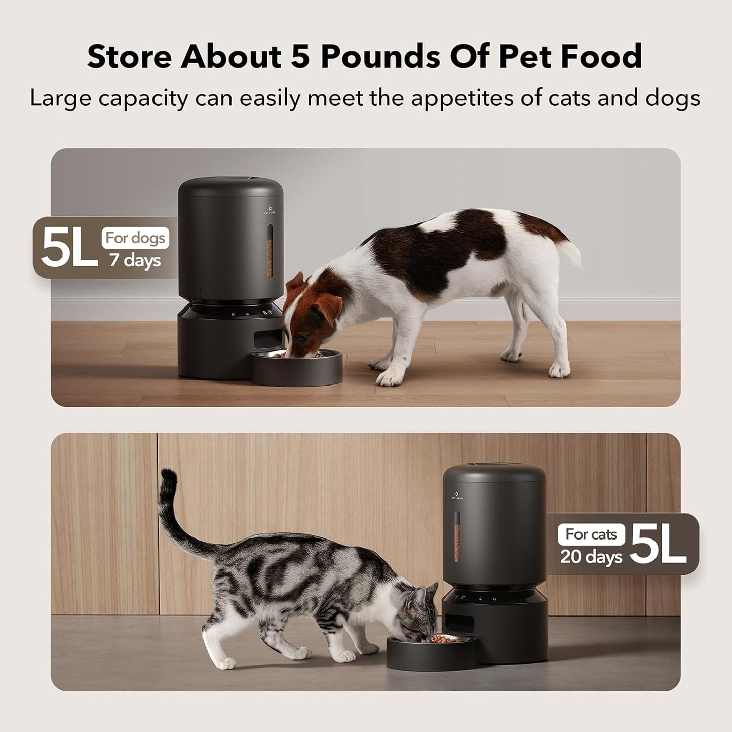 5L Timed Automatic Dog/Cat Feeder with Freshness Preservation, Up to 10 Meals Per Day
